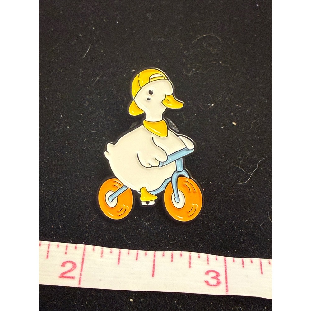 Cute Duck on Tricycle Enamel Pin Yellow Hat Bandana‎ Bird Animal Lapel Pin